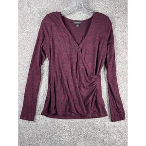 ROCK & REPUBLIC Womens Burgundy Ribbed Knit Wrap Top Long Sleeve Size M